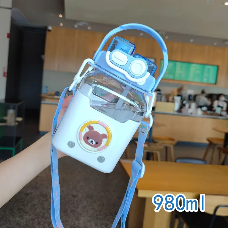Cartoon Children's Summer Water Bottle Straw Bottle Boys and Girls Drinking Water Cup Students Portable Water Bottle