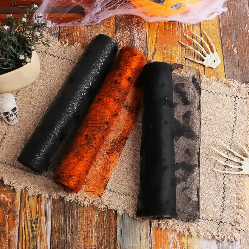 Halloween Tulle Roll Spider Web Tulle Ribbon Pumpkin Bat Print Tulle Roll For Wreath Making Decoration Tablecloth and Table Flag