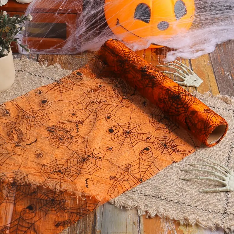 Halloween Tulle Roll Spider Web Tulle Ribbon Pumpkin Bat Print Tulle Roll For Wreath Making Decoration Tablecloth and Table Flag