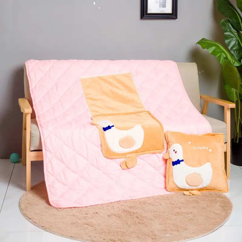 Ultra Soft Car Cushion Pillow Quilt Two-in-one Cartoon Plush Pillow Office Lunch Break Lumbar Support for Long Sitting
