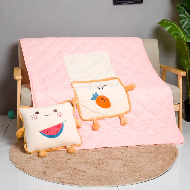Ultra Soft Car Cushion Pillow Quilt Two-in-one Cartoon Plush Pillow Office Lunch Break Lumbar Support for Long Sitting