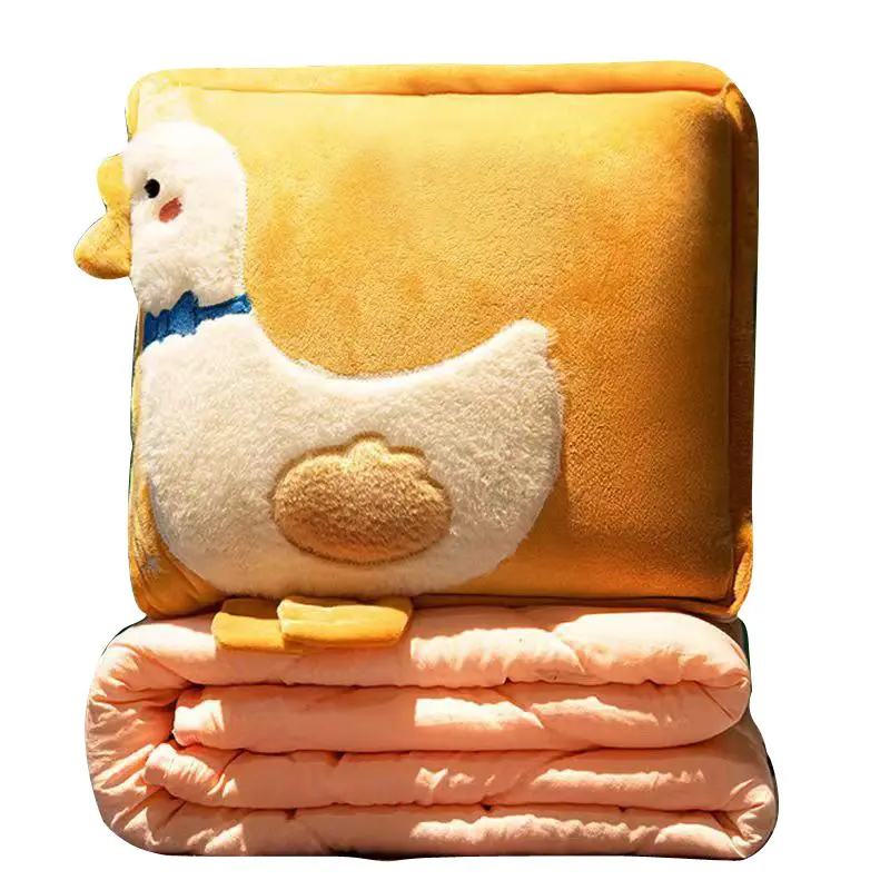Ultra Soft Car Cushion Pillow Quilt Two-in-one Cartoon Plush Pillow Office Lunch Break Lumbar Support for Long Sitting