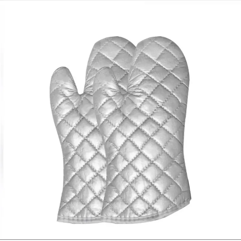 1pair Oven Mitts Kitchen Oven Microwave Gloves High Heat Resistant Long Oven Mitts Anti-scalding Silver Cloth Gloves