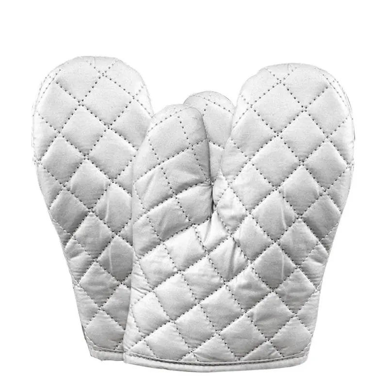 1pair Oven Mitts Kitchen Oven Microwave Gloves High Heat Resistant Long Oven Mitts Anti-scalding Silver Cloth Gloves