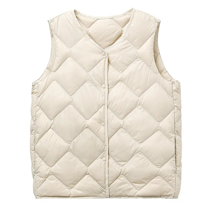 New Women Ultralight White Duck Down Long Vest Sleeveless Jacket Argyle Autumn Winter  Chinese and Korean Fashion