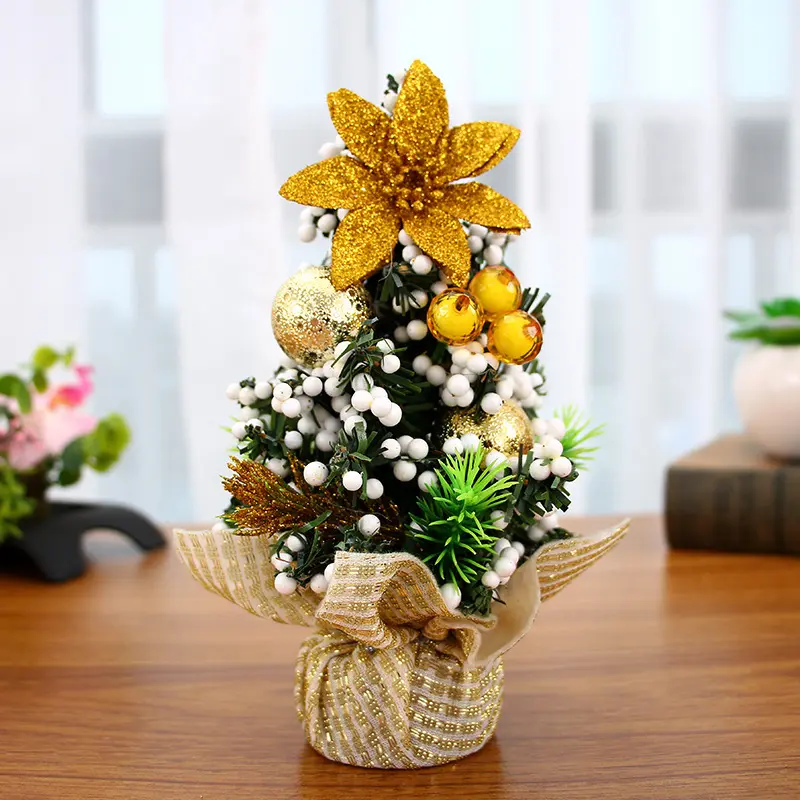 Merry Christmas Tree Office Home Bedroom Doll Gift Children Desk Decoration Creative Mini Burlap Desktop Xmas Trees Home Living