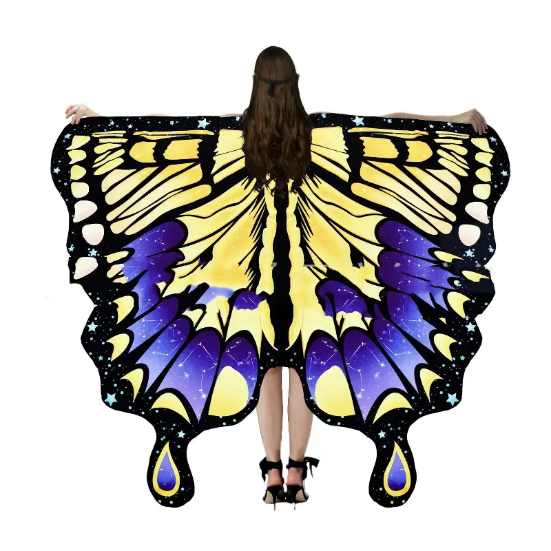 Butterfly Wings Shawl Colorful for Adult Girl Halloween Fairy Cape For Festival Party Dress Up Cloak Carnival Costume Accessory