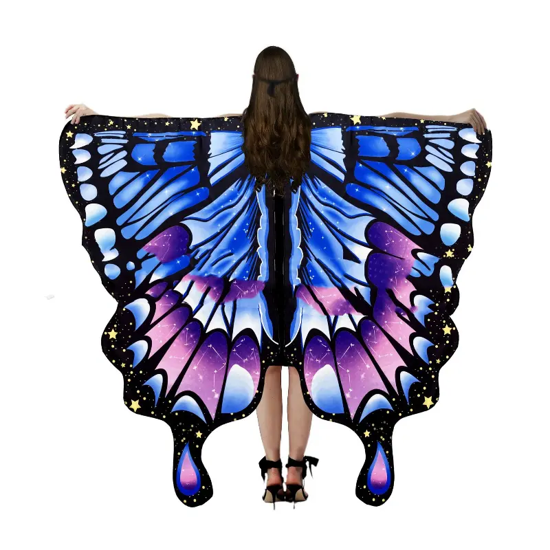 Butterfly Wings Shawl Colorful for Adult Girl Halloween Fairy Cape For Festival Party Dress Up Cloak Carnival Costume Accessory