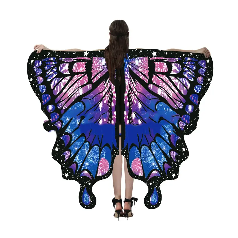 Butterfly Wings Shawl Colorful for Adult Girl Halloween Fairy Cape For Festival Party Dress Up Cloak Carnival Costume Accessory