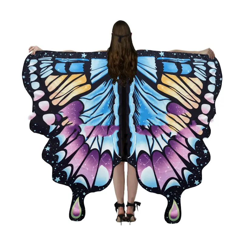 Butterfly Wings Shawl Colorful for Adult Girl Halloween Fairy Cape For Festival Party Dress Up Cloak Carnival Costume Accessory