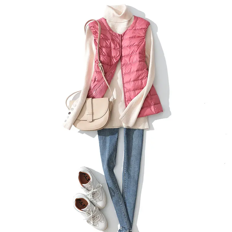 Women Sleeveless Zipper Down Jackets Autumn Winter Liner Keep Warm Ultralight Quilted White Duck Down Female Coat