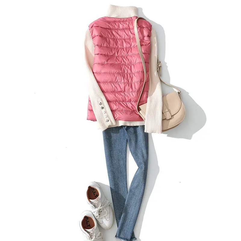 Women Sleeveless Zipper Down Jackets Autumn Winter Liner Keep Warm Ultralight Quilted White Duck Down Female Coat