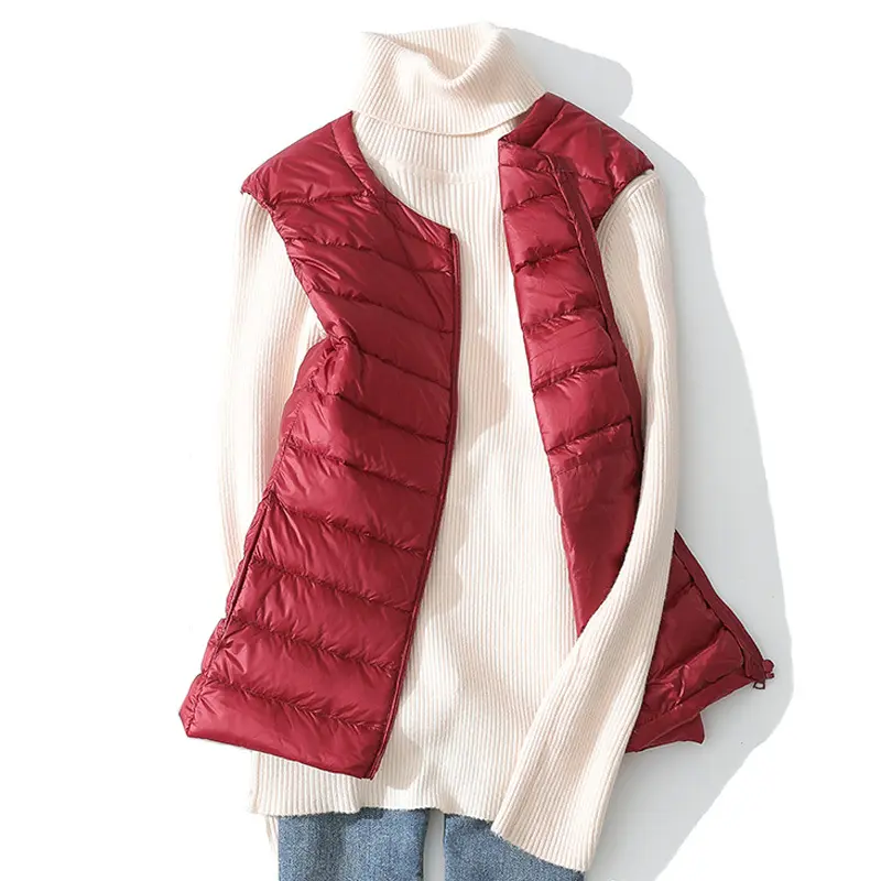 Women Sleeveless Zipper Down Jackets Autumn Winter Liner Keep Warm Ultralight Quilted White Duck Down Female Coat