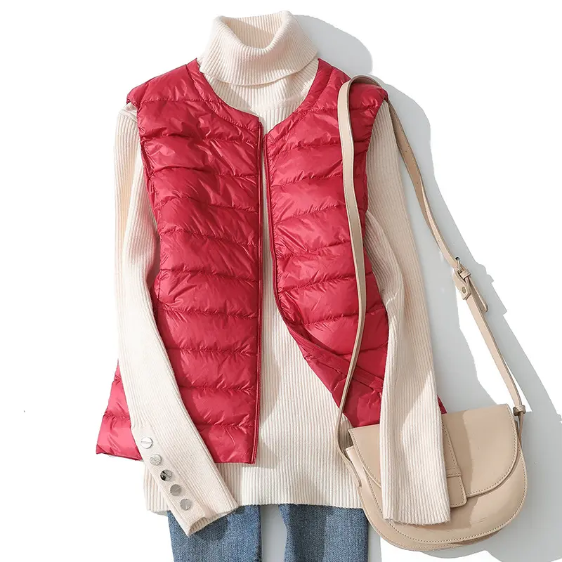 Women Sleeveless Zipper Down Jackets Autumn Winter Liner Keep Warm Ultralight Quilted White Duck Down Female Coat