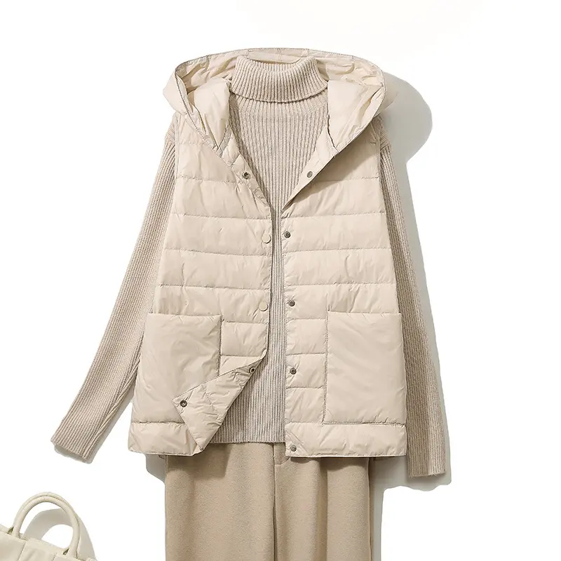 Autumn Winter Parkas Warm Hooded Down Waistcoat Women Light Thin White Duck Down Vest Coat Female Short Sleeveless Tank