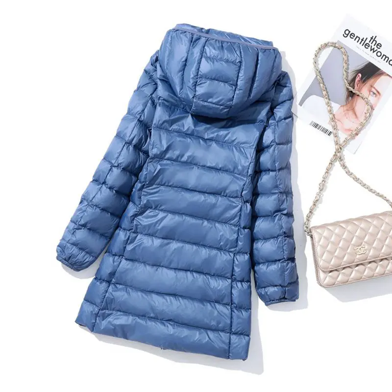 Women Down Coat  Autumn Winter Light White Duck Down Jacket Warm Hat Detachable Puffer Parkas Lady Long Hooded Outwears