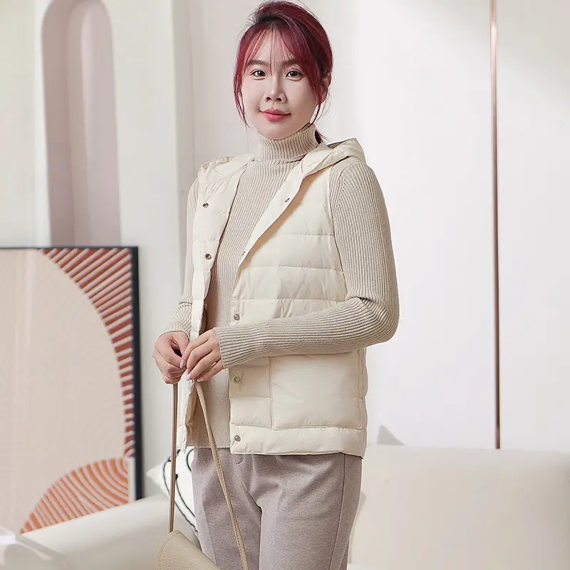 Autumn Winter Parkas Warm Hooded Down Waistcoat Women Light Thin White Duck Down Vest Coat Female Short Sleeveless Tank