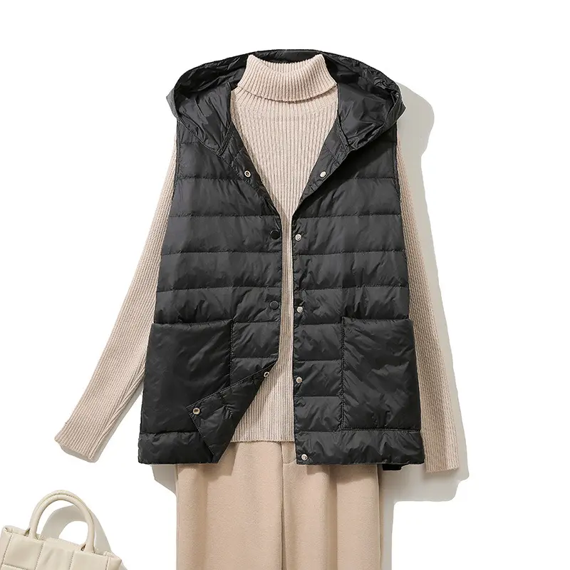 Autumn Winter Parkas Warm Hooded Down Waistcoat Women Light Thin White Duck Down Vest Coat Female Short Sleeveless Tank