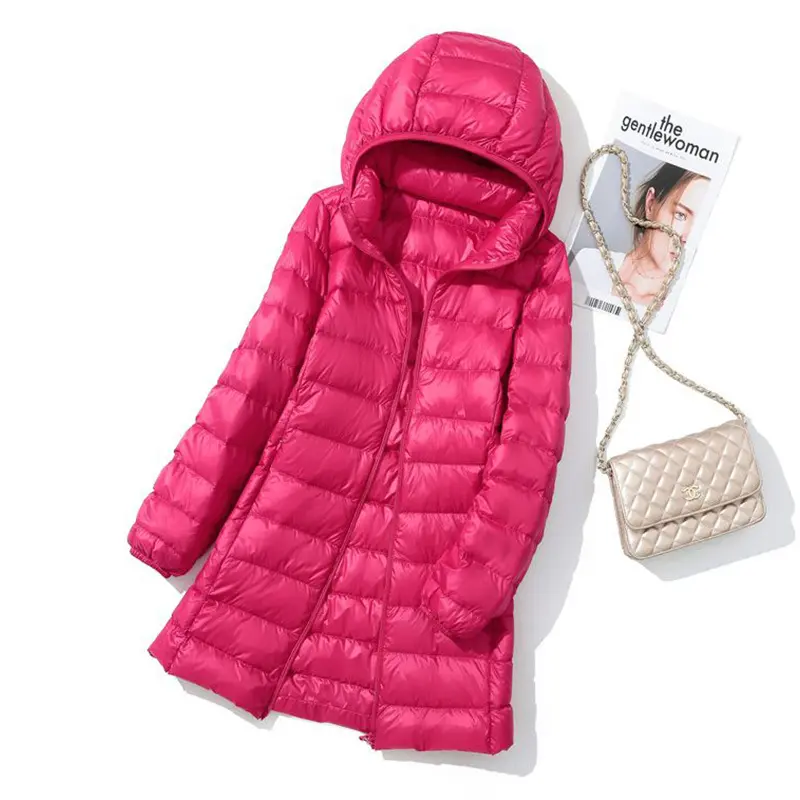 Women Down Coat  Autumn Winter Light White Duck Down Jacket Warm Hat Detachable Puffer Parkas Lady Long Hooded Outwears