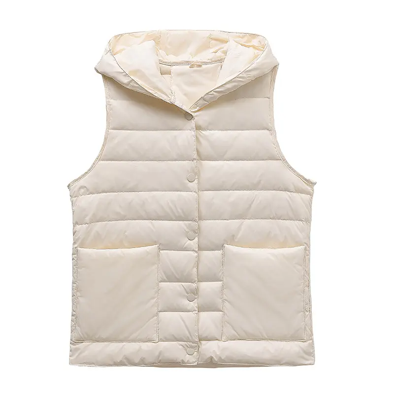 Autumn Winter Parkas Warm Hooded Down Waistcoat Women Light Thin White Duck Down Vest Coat Female Short Sleeveless Tank