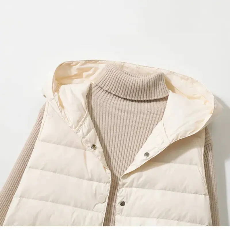 Autumn Winter Parkas Warm Hooded Down Waistcoat Women Light Thin White Duck Down Vest Coat Female Short Sleeveless Tank