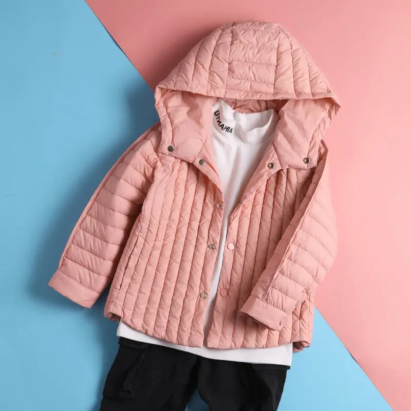 Solid Hooded Padded Cotton Short Coat Fashion Kid Puffer Jackets Chic Pocket Loose Outerwear Casual Zip Up Korean Winter Coats