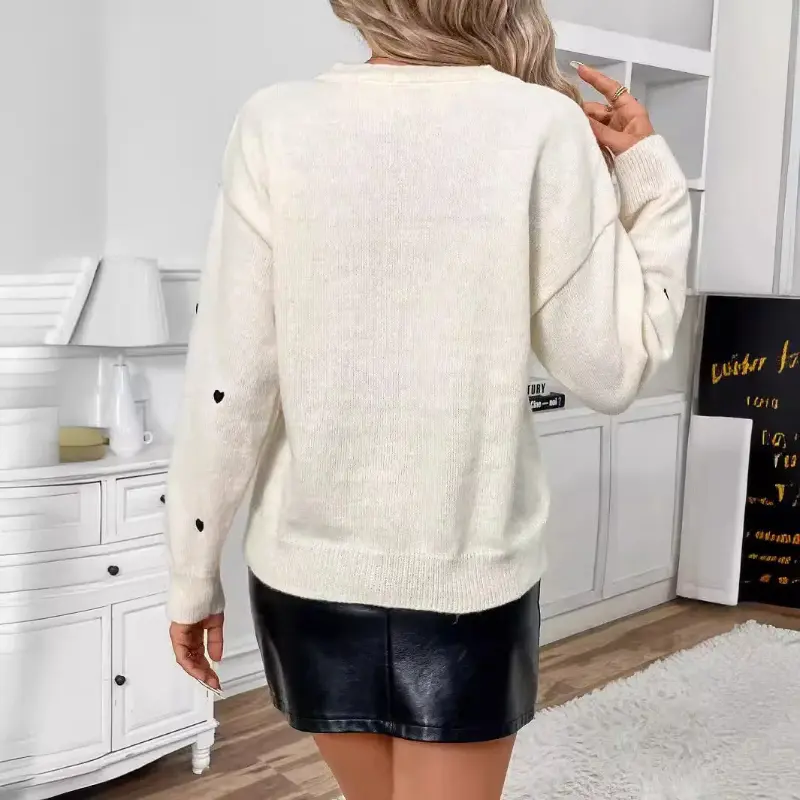 Women S Heart Print Sweater Long Sleeve Round Neck Pullover Sweater Tops Spring Trendy Sweater Knitted Blouse Casual Loose Sweat