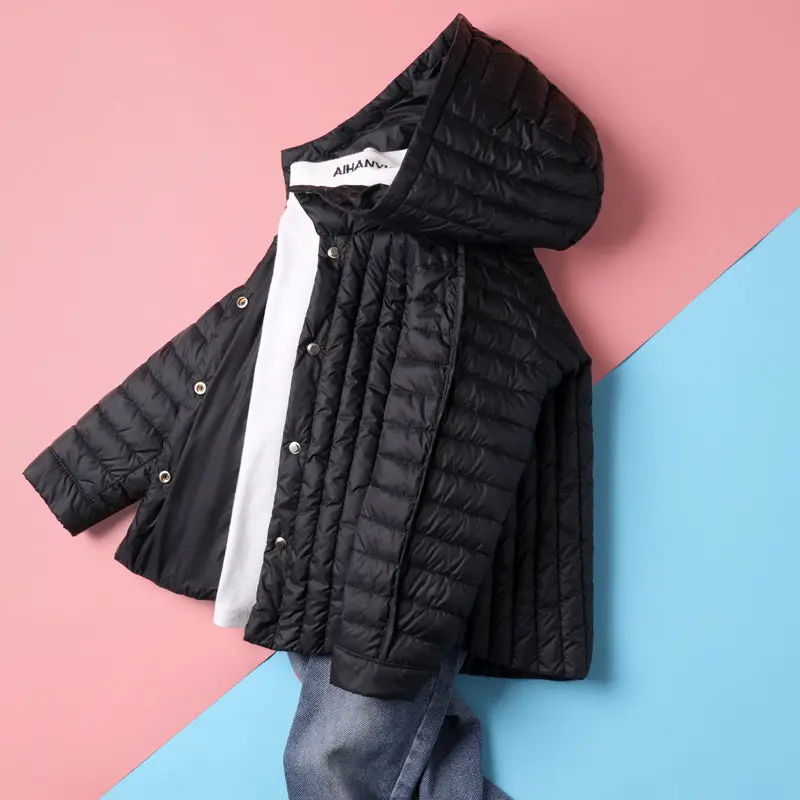 Solid Hooded Padded Cotton Short Coat Fashion Kid Puffer Jackets Chic Pocket Loose Outerwear Casual Zip Up Korean Winter Coats