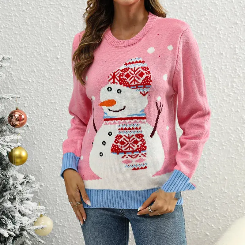 Women Christmas Sweaters Snowman Loose O-neck New Year Casual Autumn Winter Lady Elegant Pullover Sweaters Lugentolo