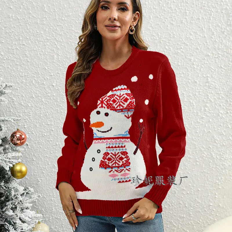 Women Christmas Sweaters Snowman Loose O-neck New Year Casual Autumn Winter Lady Elegant Pullover Sweaters Lugentolo