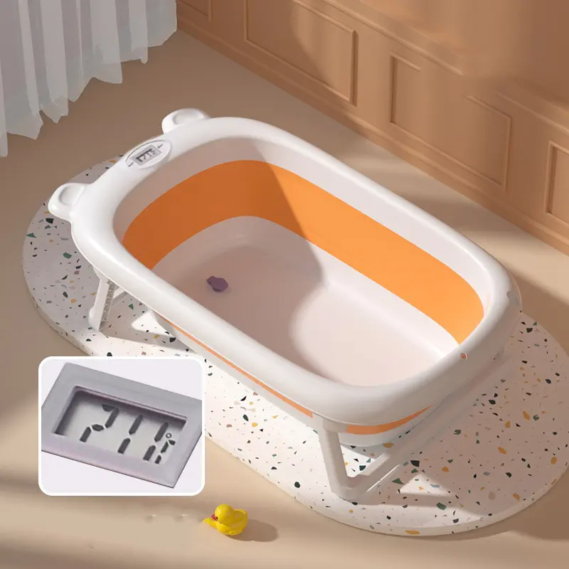 Real Time Temperature Display of Neonatal Baby Bathtub Bathtub Bucket Anti Slip Foldable Bathtub Silicone Children's Bathtub