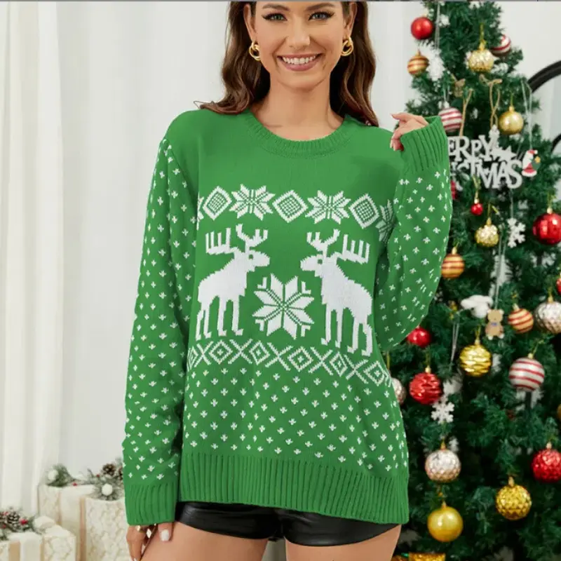 Christmas Women Knitted Sweater Autumer Winter Pullover Tops Loose Korean Fashion Long Sleeve Sweaters Casual Xmas Jumpers