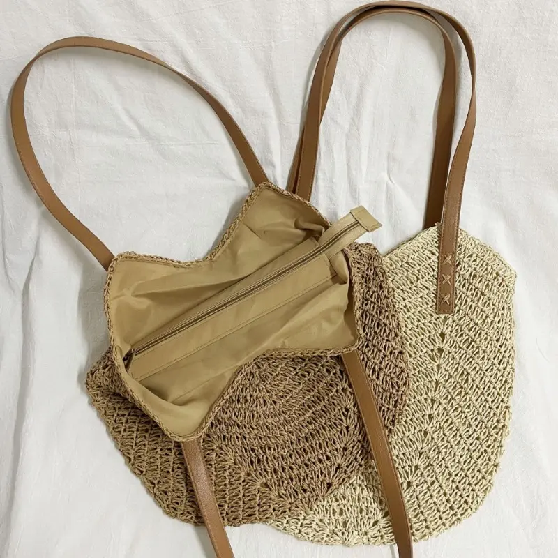 Summer Straw Bags for Women Straw Shoulder Bags Rattan Woven Top Handle Bag Hollow Raffia Crochet Beach Bag Casual Handbags