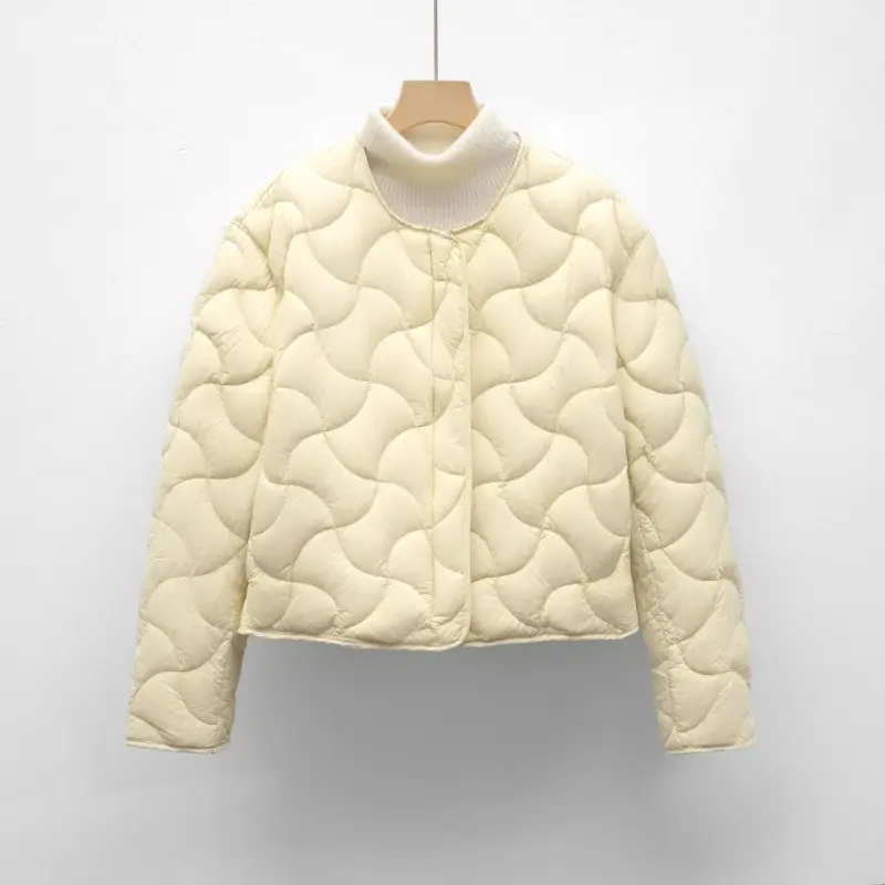 New Women's Winter Warm Collarless Women's Lined Down Jacket Fashion Ultra Light Quilted Down Coat Office Lady