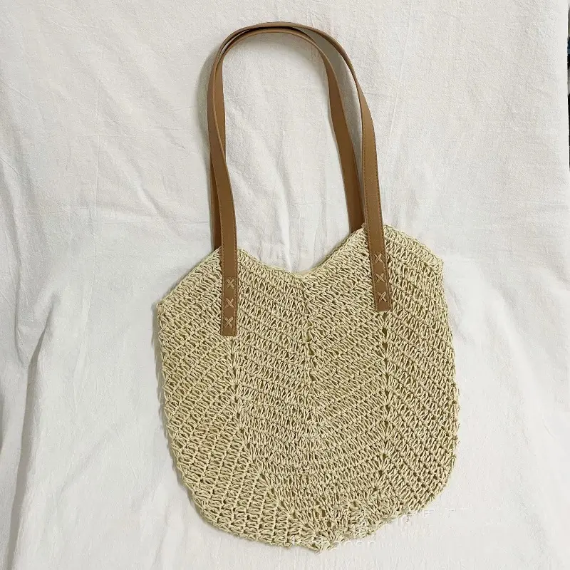Summer Straw Bags for Women Straw Shoulder Bags Rattan Woven Top Handle Bag Hollow Raffia Crochet Beach Bag Casual Handbags