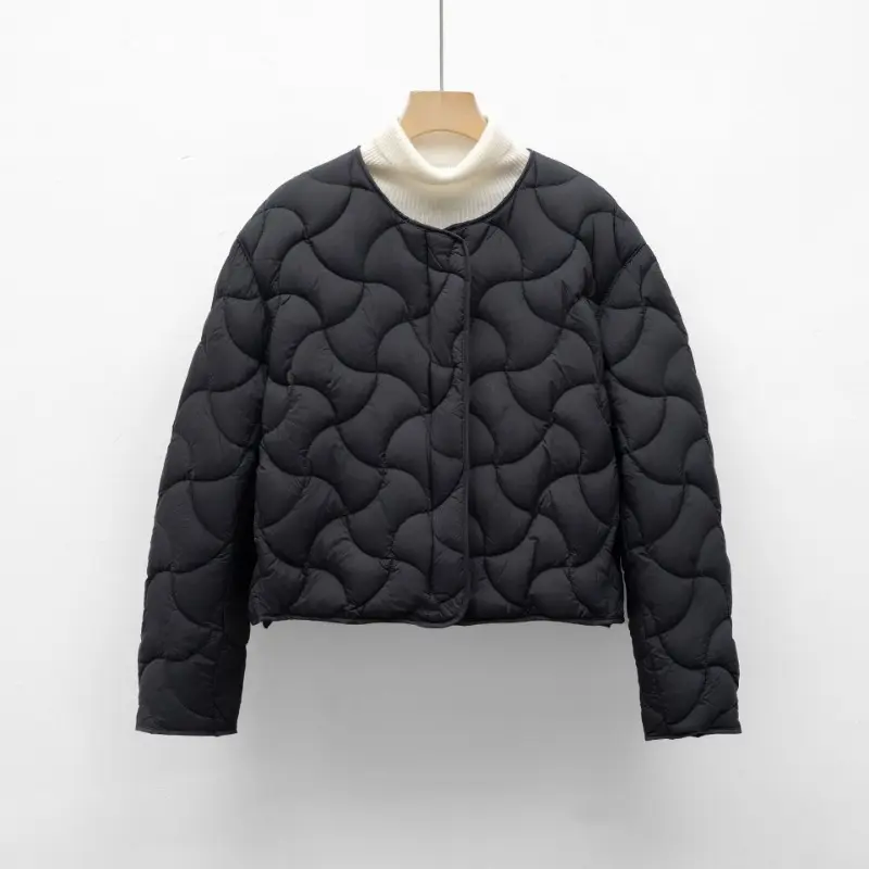 New Women's Winter Warm Collarless Women's Lined Down Jacket Fashion Ultra Light Quilted Down Coat Office Lady