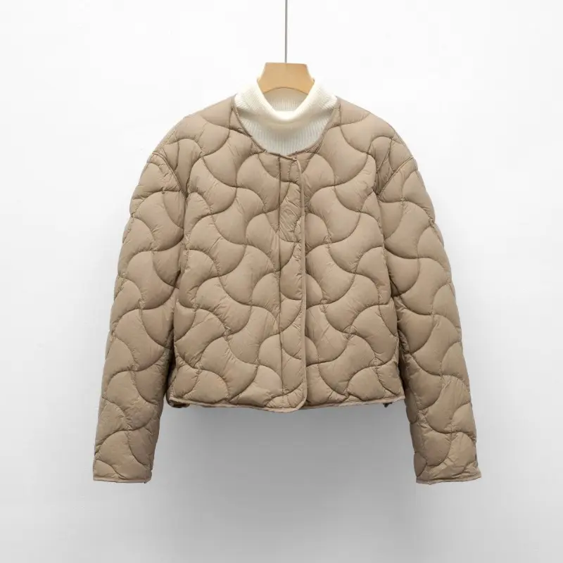 New Women's Winter Warm Collarless Women's Lined Down Jacket Fashion Ultra Light Quilted Down Coat Office Lady