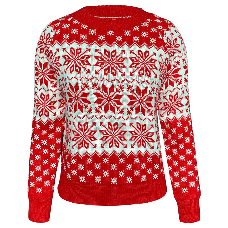 Women Sweater Christmas Snowflake Knitted Long Sleeve O Neck Ladies Jumper Fashion Casual Winter Autumn Printed Pullover Clothes