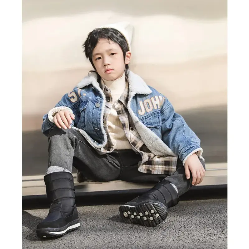 Children's Thick Wool Warm and Cold Resistant Snow Boots Shoes Warm Cold Resistant Mid Tube Waterproof Anti-slip
