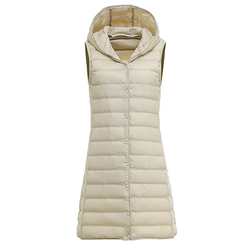New Women Autumn Winter Ultra Light Duck Down Vests Seemless Hooded Long Jackets  Sleeveless Puffer Waistcoat Basic Parkas