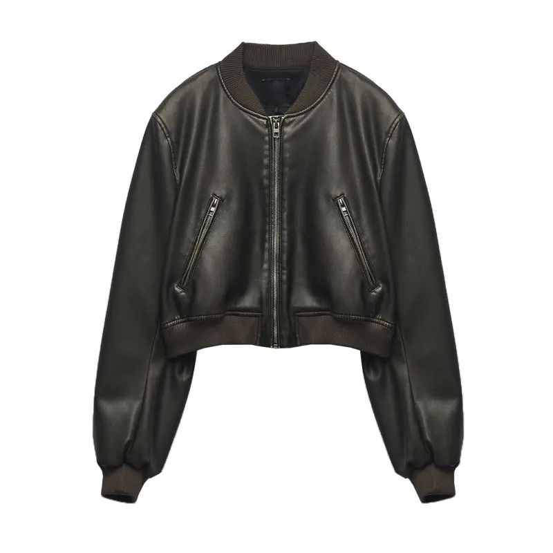 Short Slim Fit New Collar Bicycle Pilot Jacket Leather Jacket Stand Up Collar Motorcycle Pilot Jacket Leather Clothing