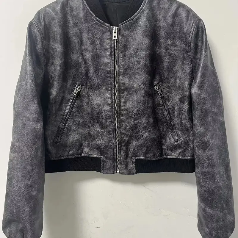 Short Slim Fit New Collar Bicycle Pilot Jacket Leather Jacket Stand Up Collar Motorcycle Pilot Jacket Leather Clothing