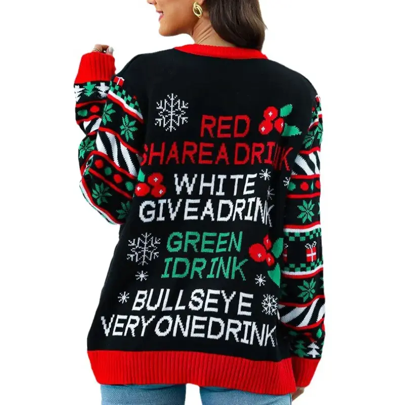 Women Christmas Letters Sweaters Knitted New Year O-neck Loose Autumn Winter Lady Casual Pullover Clothing