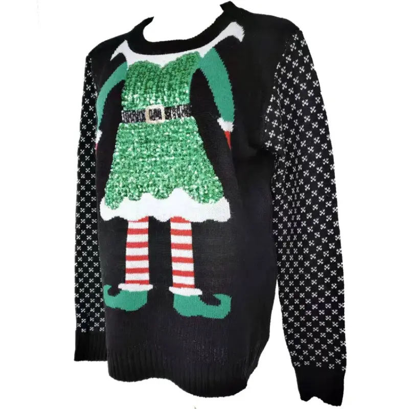 Ladies' Christmas Santa Jacquard Sweater Cartoon Long Sleeve Pullover Color Block Knitwear Sueter