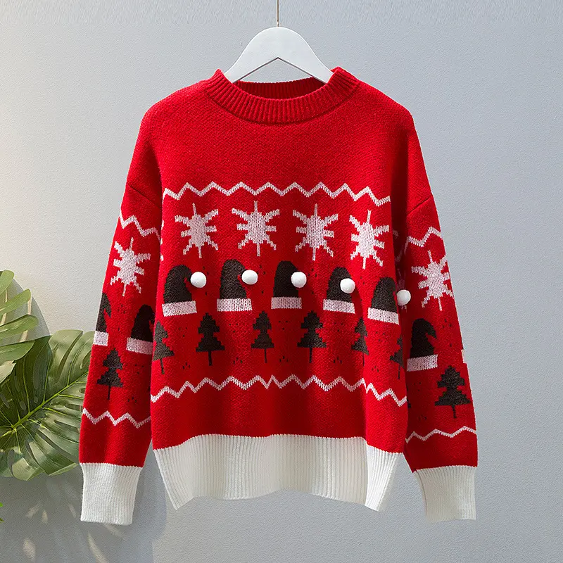 Women's Retro Loose Christmas Sweater Gentle Idle Sle Japanese Fashion  Autumn and Winter Outer Wear Inner Wear Base Knit