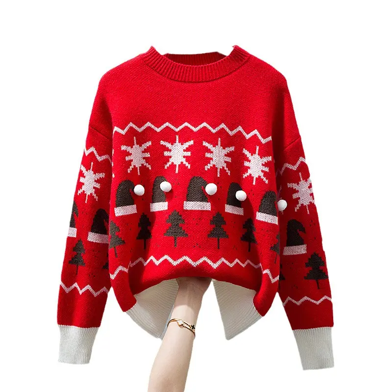 Women's Retro Loose Christmas Sweater Gentle Idle Sle Japanese Fashion  Autumn and Winter Outer Wear Inner Wear Base Knit