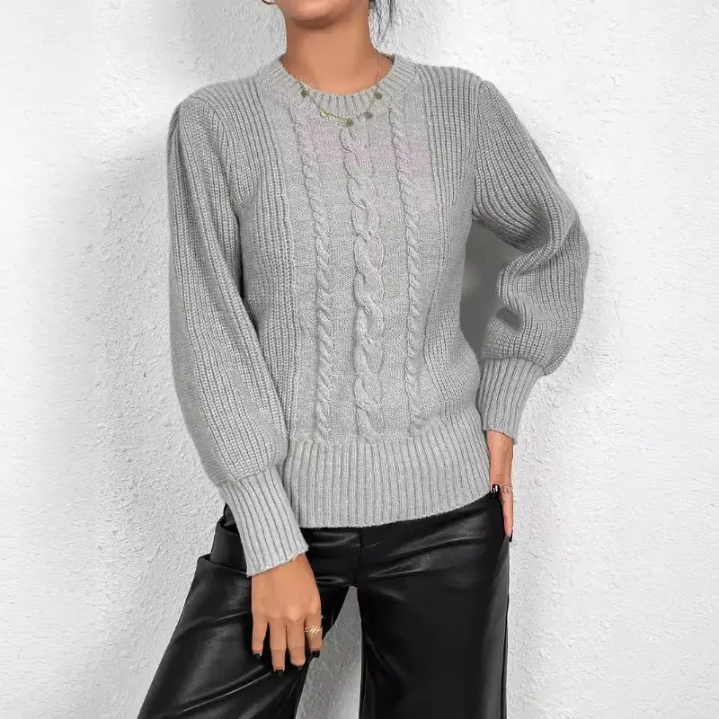 Solid Cable Knit Pattern Women's Plus Size O Neck Thread Hot Pullover Sweater Oversize Tops Office Lady Daily 3XL Clothing