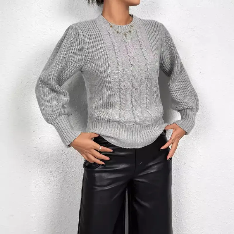 Solid Cable Knit Pattern Women's Plus Size O Neck Thread Hot Pullover Sweater Oversize Tops Office Lady Daily 3XL Clothing