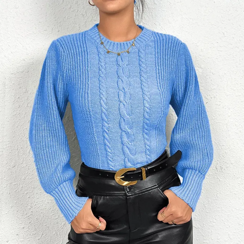 Solid Cable Knit Pattern Women's Plus Size O Neck Thread Hot Pullover Sweater Oversize Tops Office Lady Daily 3XL Clothing