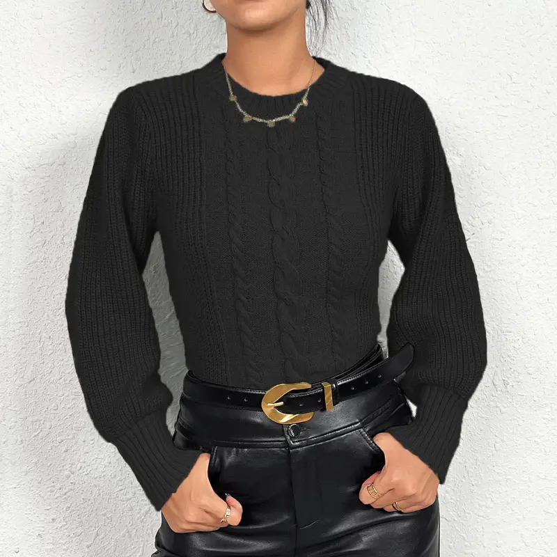 Solid Cable Knit Pattern Women's Plus Size O Neck Thread Hot Pullover Sweater Oversize Tops Office Lady Daily 3XL Clothing